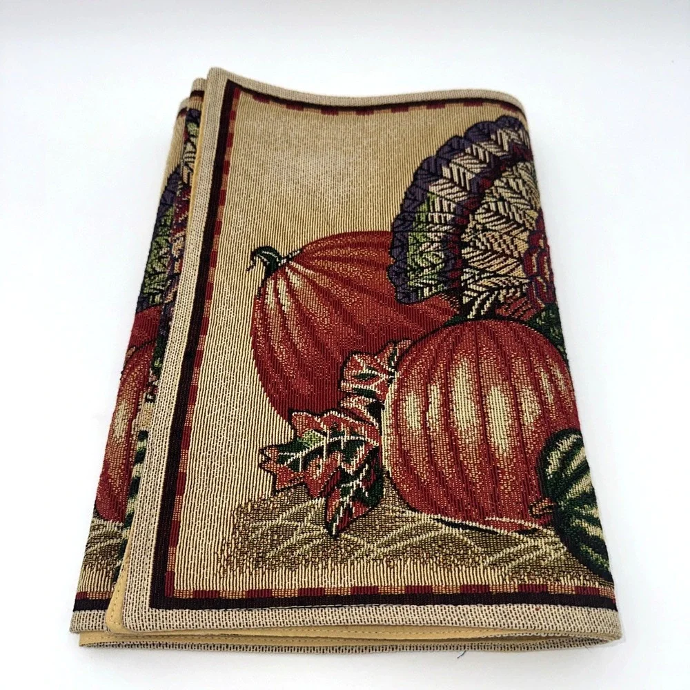 Thanksgiving Tapestry Table Runner 72 x 13 Turkey Pumpkin Fall Harvest Decor